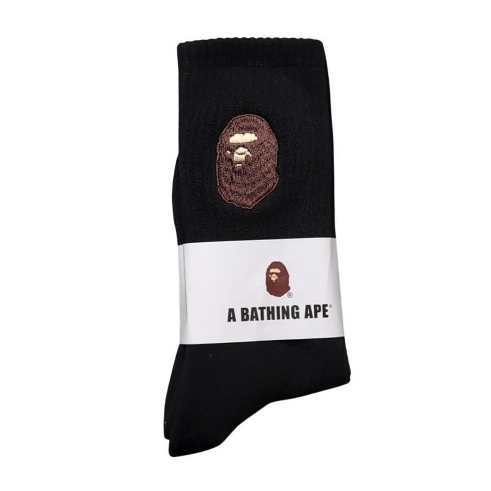 Bape Crew Socks Embroidered Ape Head‎ Mens Womens Unisex Size 9-11 Black Brown